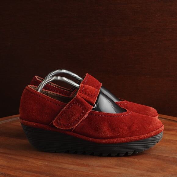 Fly London Shoes - Fly London Shoes Womens SZ EU 38 US 7.5-8 Red Lato Mary Jane Wedge Suede Comfort